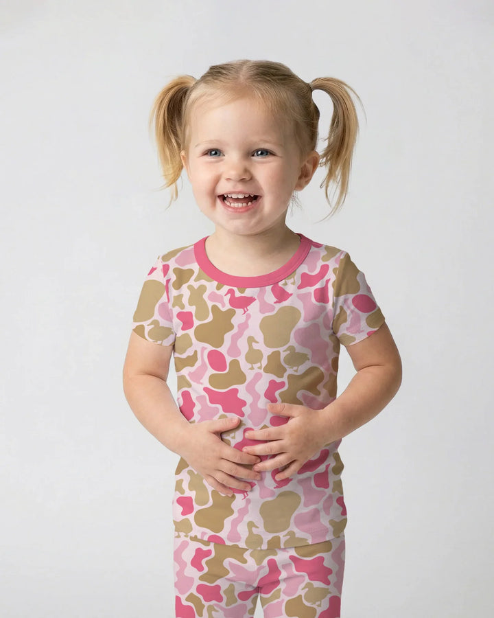 Mallard Duck Hunting Camouflage Bamboo Two Piece Short Sleeve Pajama Set