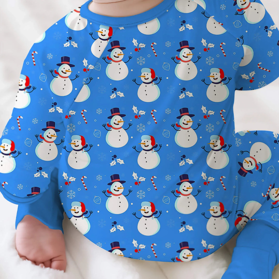 Blue Snowman Christmas Convertible Zippered Romper