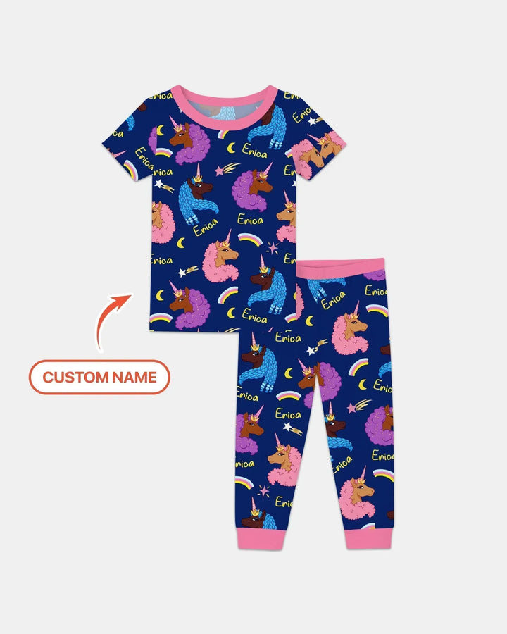 African Astro Unicorn Two Piece Short Sleeve Pajama Set