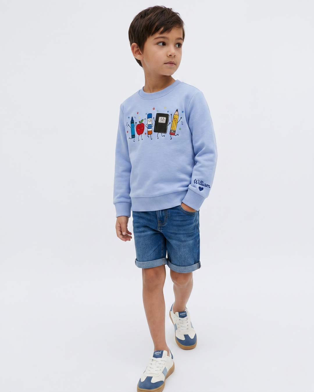 Happy School Supply Embroidered Bamboo Crewneck Sweatshirt