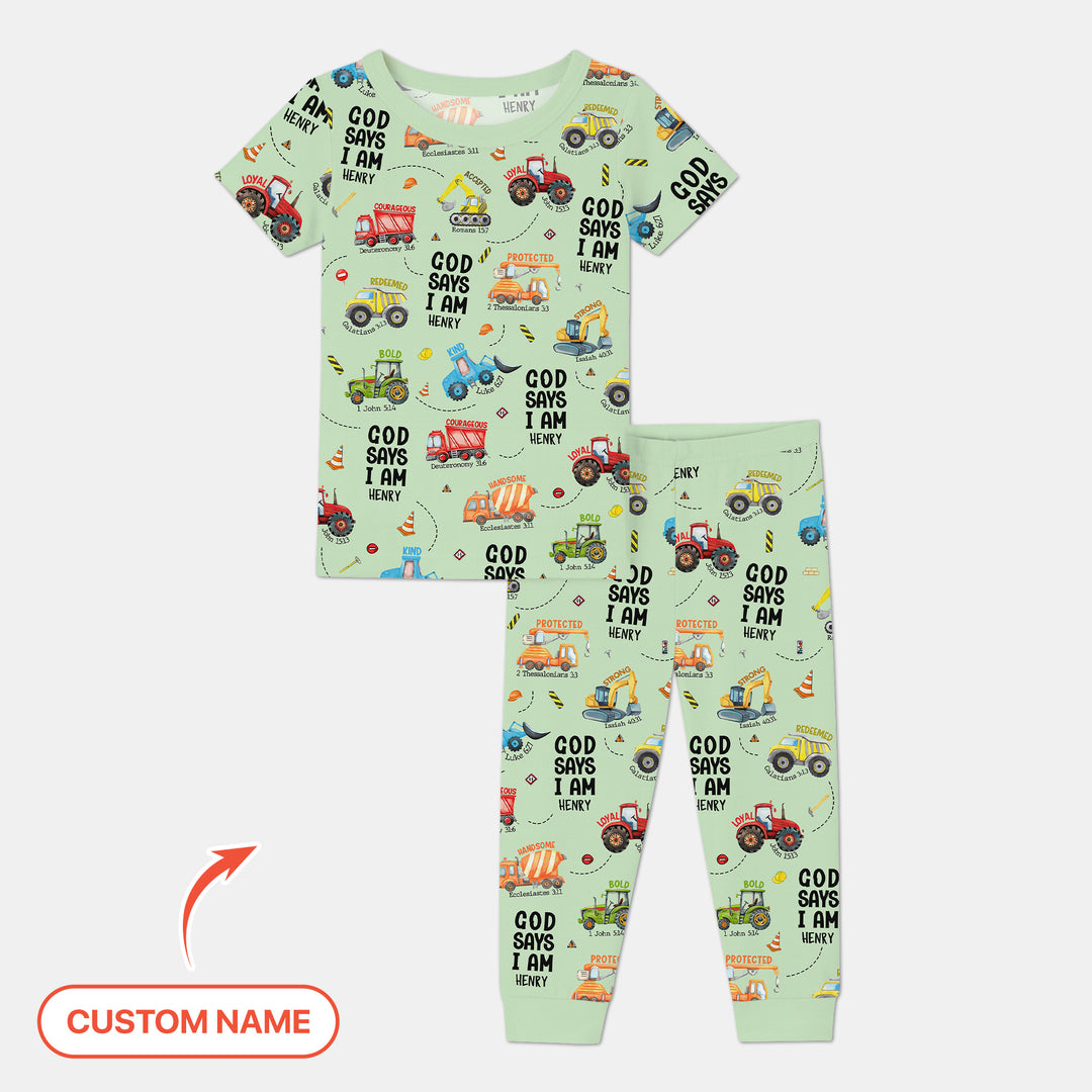 Custom Name God Says I Am Boy Two Piece Short Sleeve Pajama Set