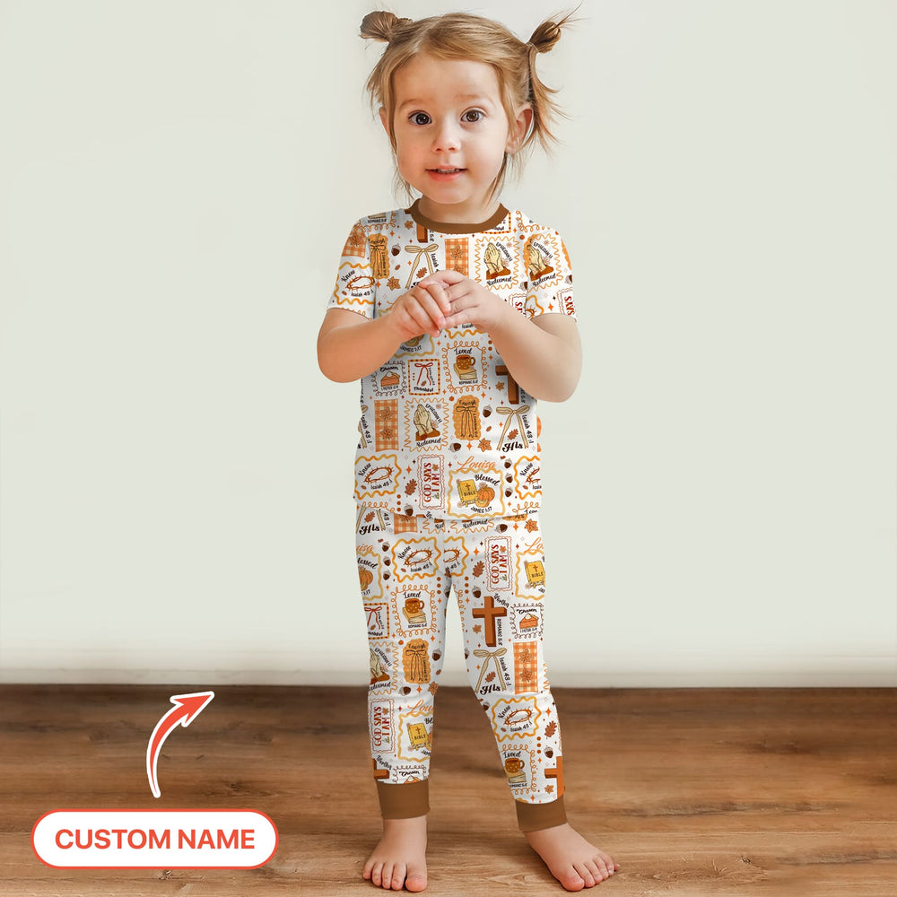 Custom Name I Am Thankful For Jesus Two Piece Short Sleeve Pajama Set , Custom Name I Am Thankful For Jesus Two Piece Short Sleeve Pajama Set - 12-18M