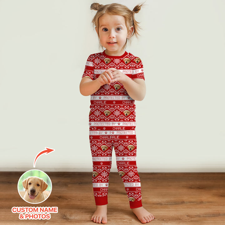 Custom Dog Photo Fair Isle Christmas Two Piece Short Sleeve Pajama Set