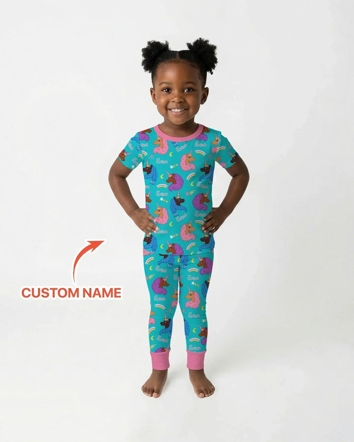 African Astro Unicorn Two Piece Short Sleeve Pajama Set