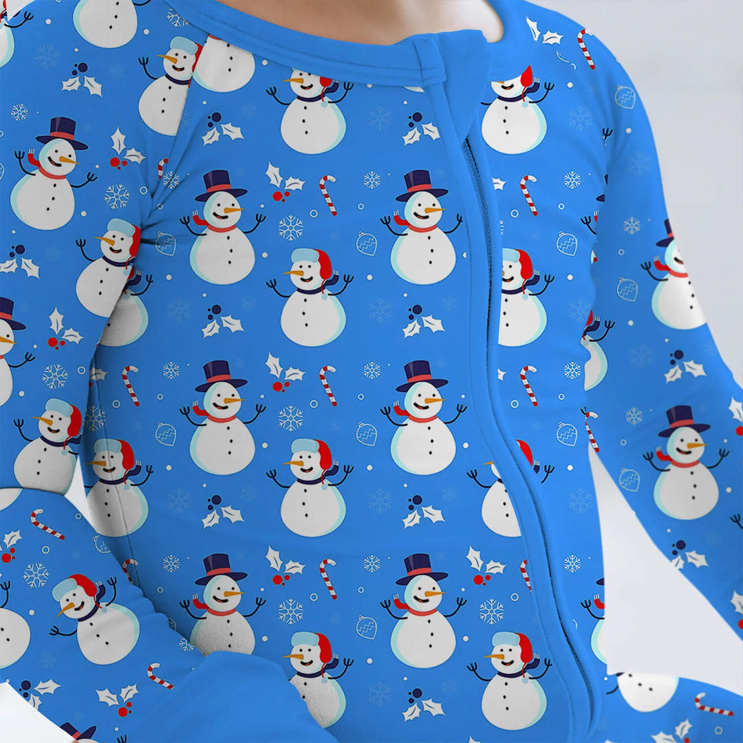 Blue Snowman Christmas Convertible Zippered Romper