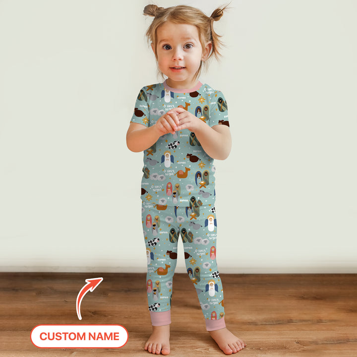 O Holy Night Custom Name Two Piece Short Sleeve Pajama Set