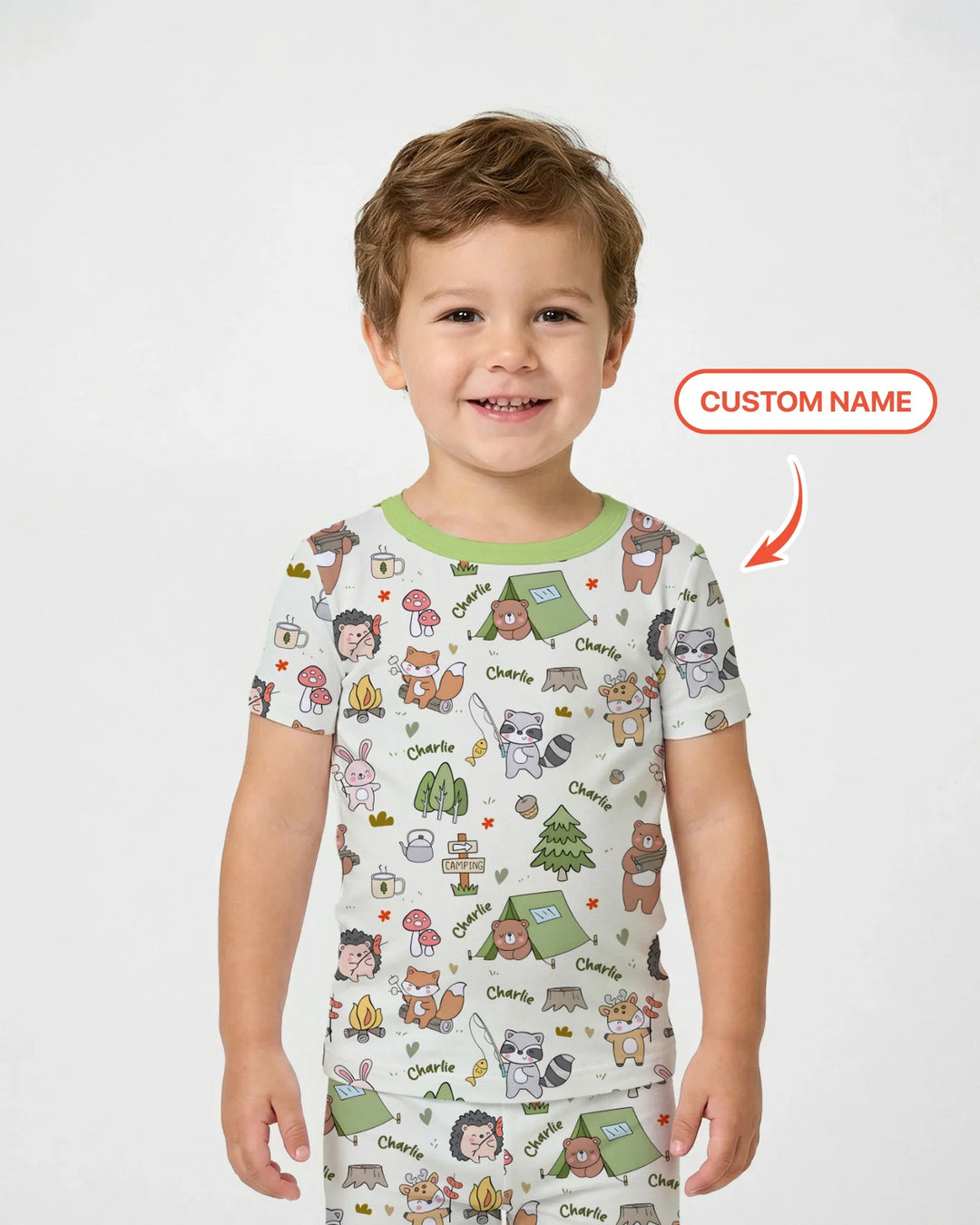 Custom Name Little Camp Buddies Bamboo Two Piece Short Sleeve Pajama Set