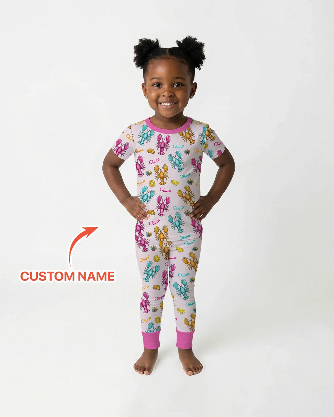 Custom Name Crawfish Crew Bamboo Two Piece Short Sleeve Pajama Set