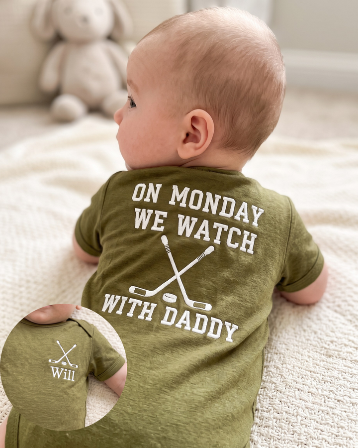Custom Name Hockey Baby Embroidered Bamboo Bodysuit
