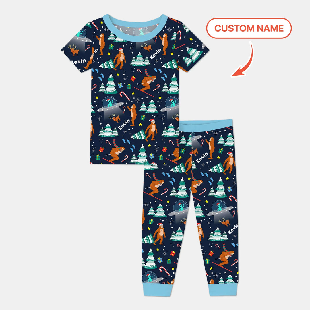 Custom Christmas Bigfoot Two Piece Short Sleeve Pajama Set
