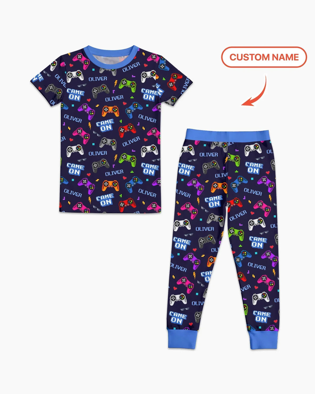 Custom Name Game On Family Matching Bamboo Two Piece Short Sleeve Pajama Set