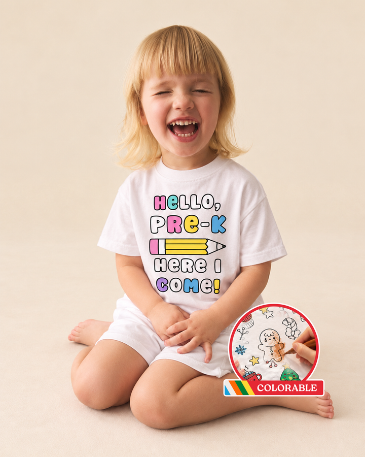 Colorable Hello, Pre-K Here I Come! Bamboo Crewneck T-Shirt