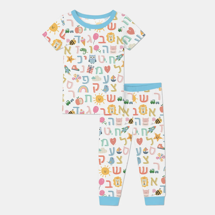 Hebrew Alphabet Two Piece Short Sleeve Pajama Set