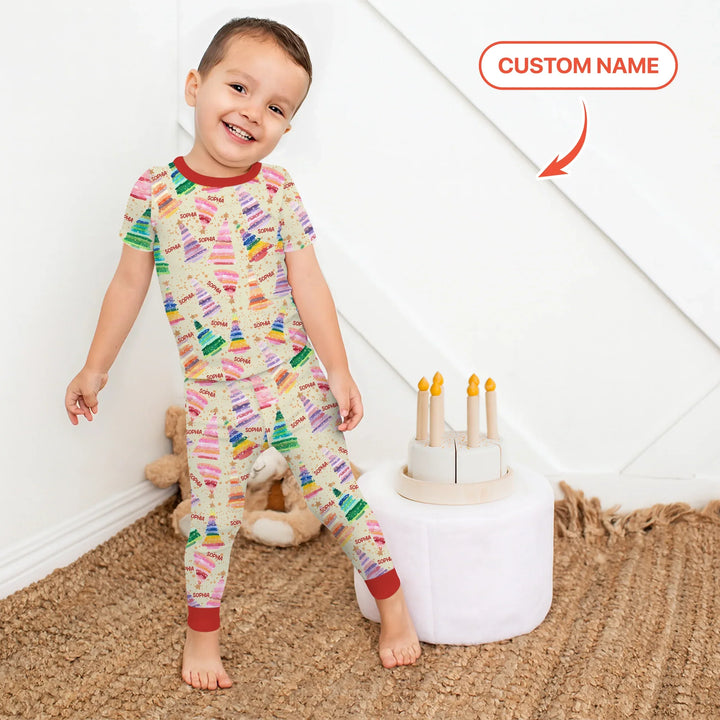Personalized Twinkle Christmas Trees Two Piece Short Sleeve Pajama Set