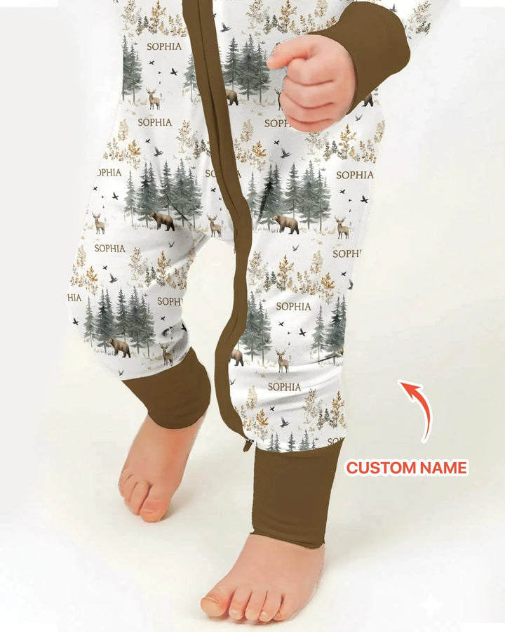 Custom Name Forest Bear Deer Bamboo Convertible Zippy