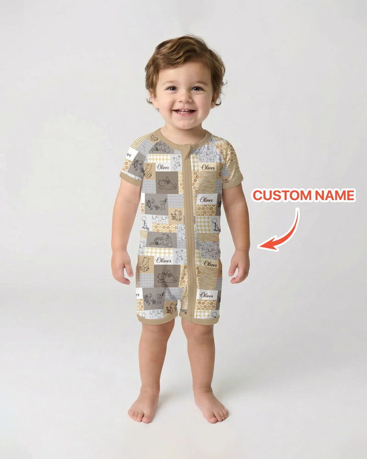 Personalized Classic Bear Patchwork Bamboo Shorty Zippy