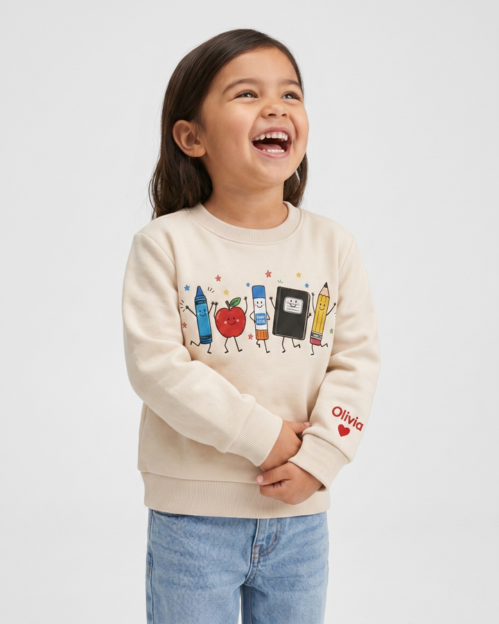 Happy School Supply Embroidered Bamboo Crewneck Sweatshirt