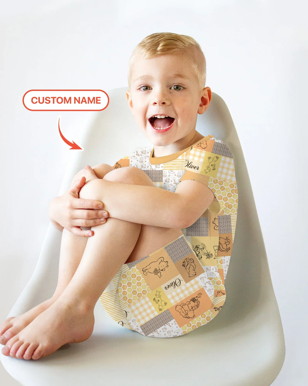 Personalized Classic Bear Patchwork  Bamboo Two Piece Short Sleeve Shorts Pajama Set