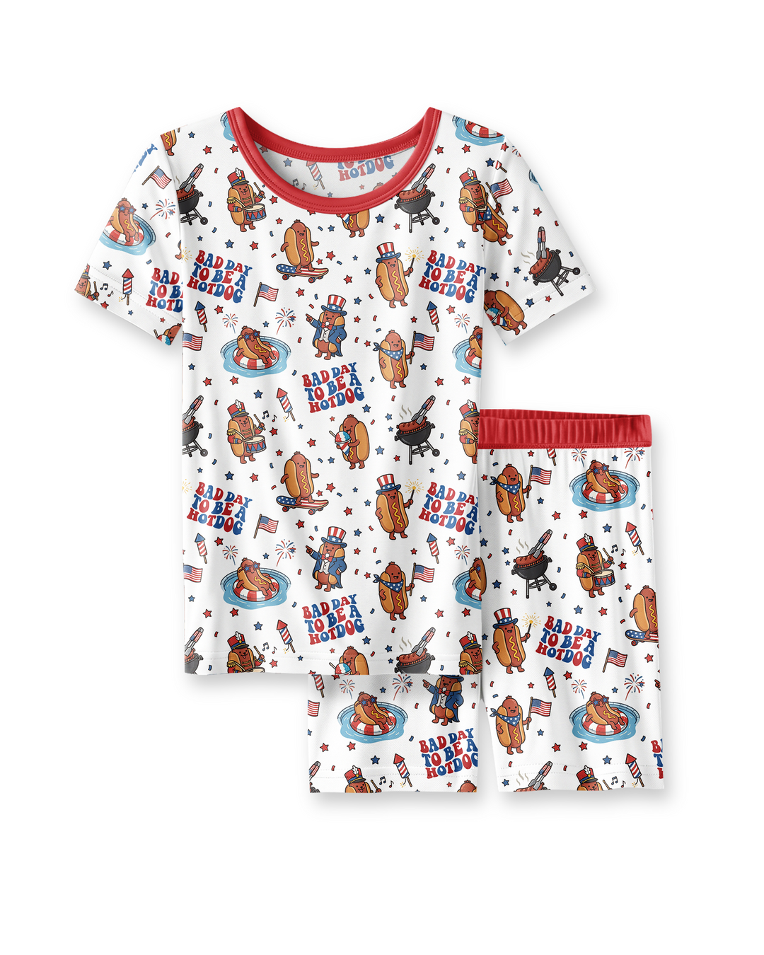 Hot Dog Patriotic Bamboo Two Piece Short Sleeve Shorts Pajama Set