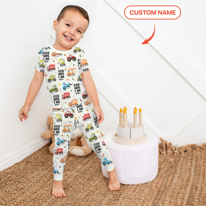 Custom Name God Says I Am Boy Two Piece Short Sleeve Pajama Set