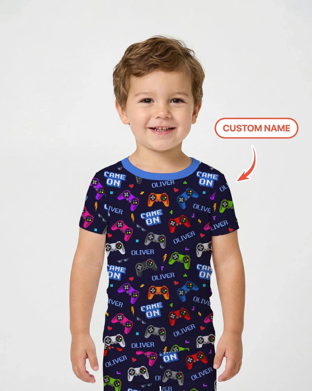 Custom Name Game On Family Matching Bamboo Two Piece Short Sleeve Pajama Set