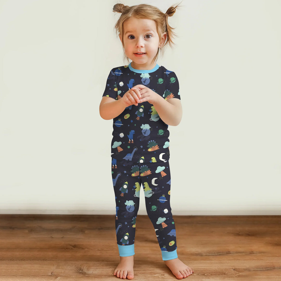 Dinosaurs Astronauts Two Piece Short Sleeve Pajama Set