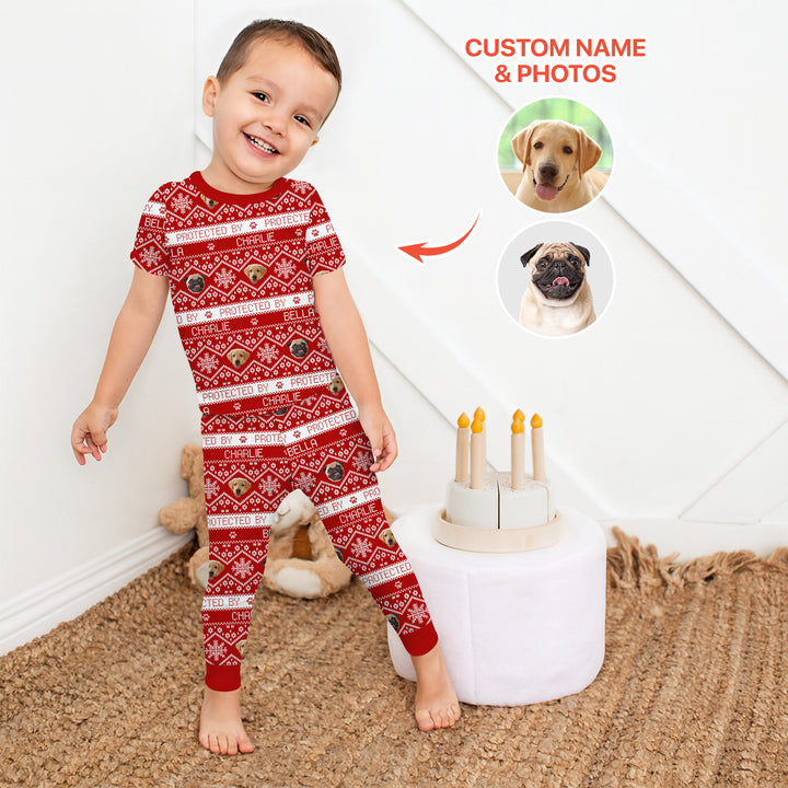 Custom Dog Photo Fair Isle Christmas Two Piece Short Sleeve Pajama Set