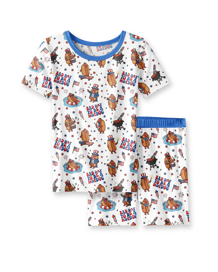 Hot Dog Patriotic Bamboo Two Piece Short Sleeve Shorts Pajama Set