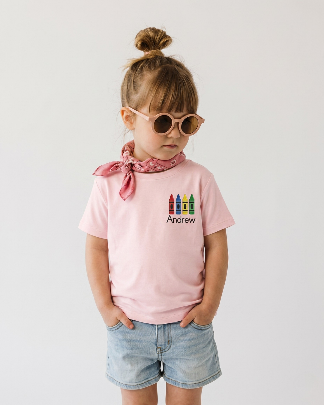 Custom Name Little Creator Embroidered Bamboo Crewneck T-Shirt