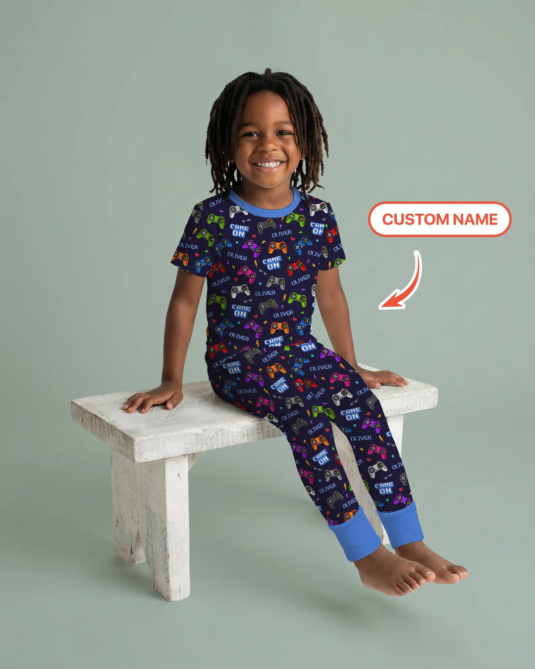 Custom Name Game On Family Matching Bamboo Two Piece Short Sleeve Pajama Set