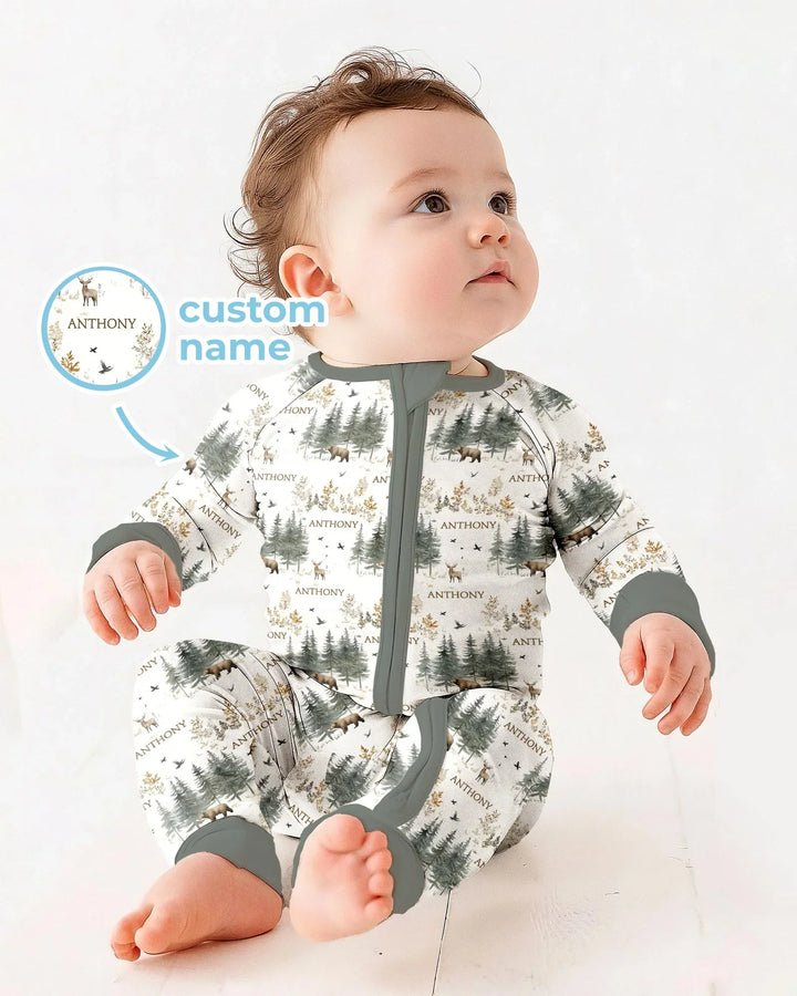 Custom Name Forest Bear Deer Bamboo Convertible Zippy