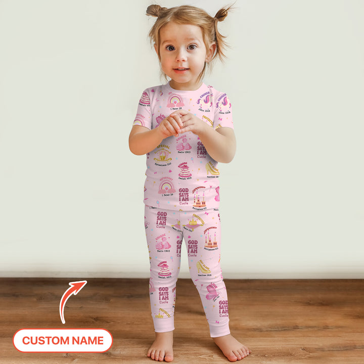 Custom Name God Says I Am Girl Short Sleeve Pajama Set