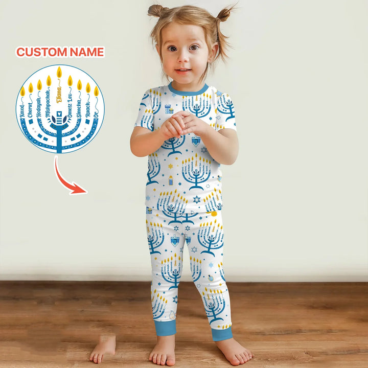 Hanukkah Custom Name Two Piece Short Sleeve Pajama Set