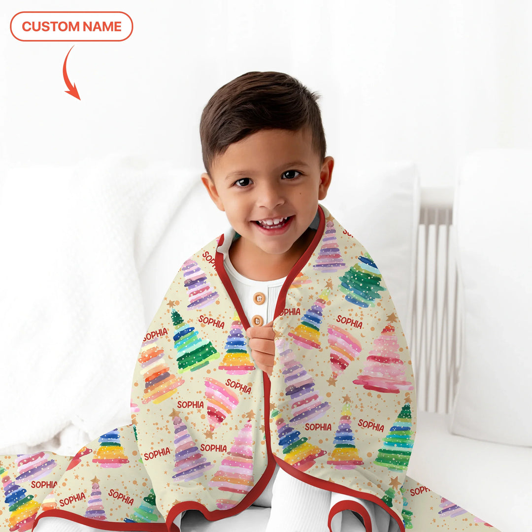 Personalized Twinkle Christmas Trees Toddler Blanket