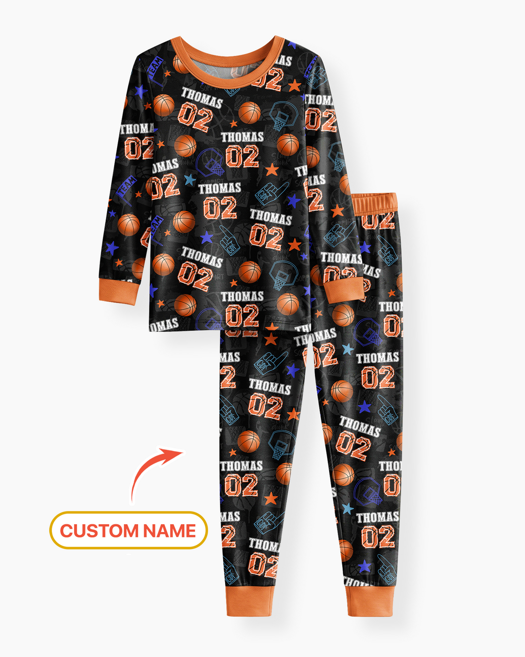 Custom Name Basketball Time Bamboo Two Piece Long Sleeve Pajama Set