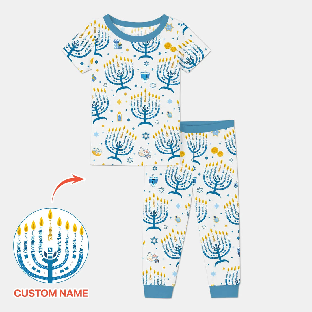 Hanukkah Custom Name Two Piece Short Sleeve Pajama Set