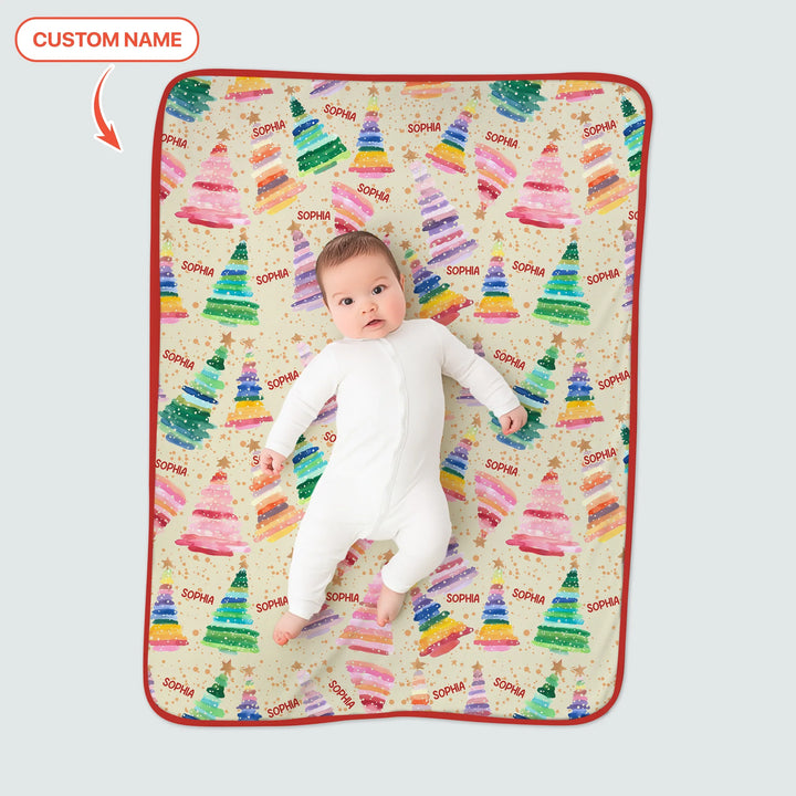 Personalized Twinkle Christmas Trees Toddler Blanket
