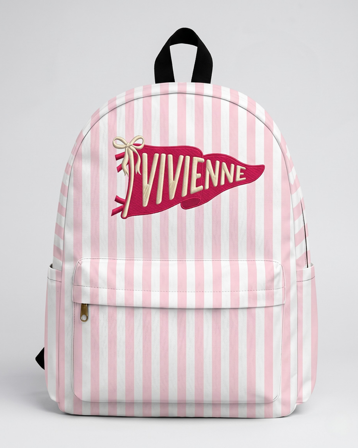 Custom Name Embroidered Pennant Pink Striped Backpack