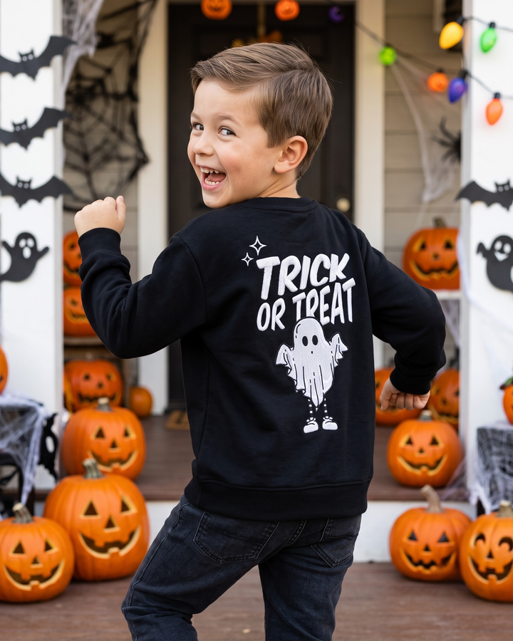 Custom Name Trick or Treat Embroidered Bamboo Crewneck Sweatshirt