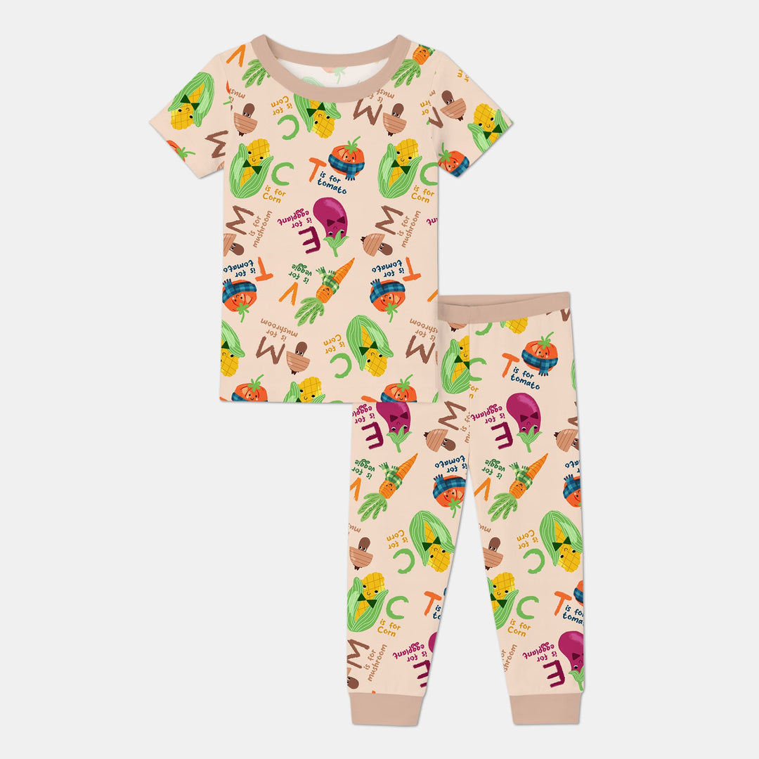 Veggie Letter Two Piece Short Sleeve Pajama Set