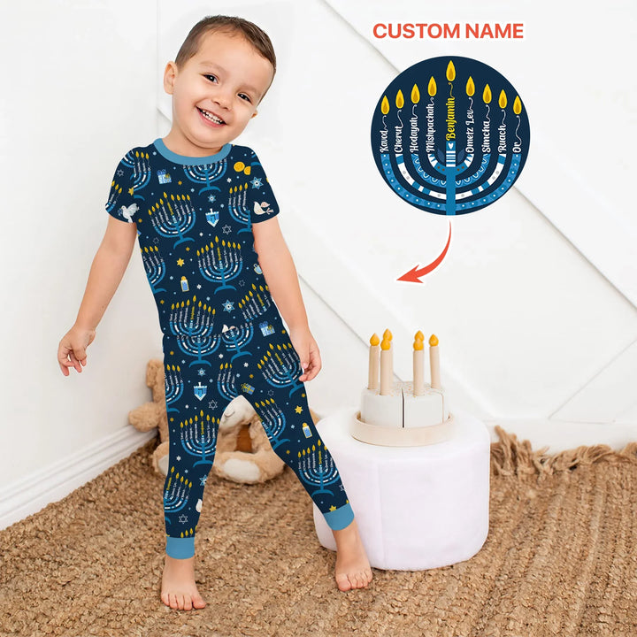Hanukkah Custom Name Two Piece Short Sleeve Pajama Set