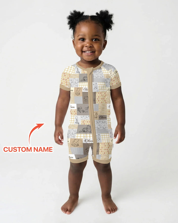 Personalized Classic Bear Patchwork Bamboo Shorty Zippy