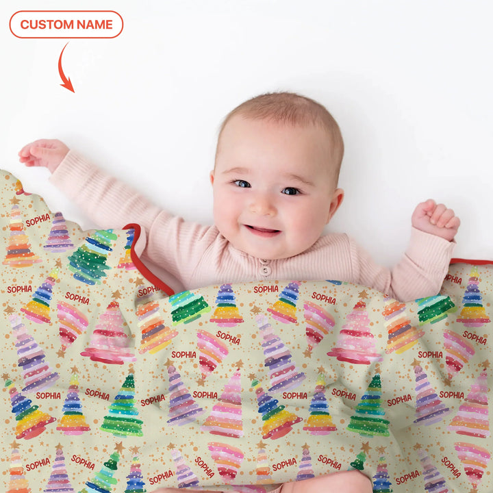 Personalized Twinkle Christmas Trees Toddler Blanket