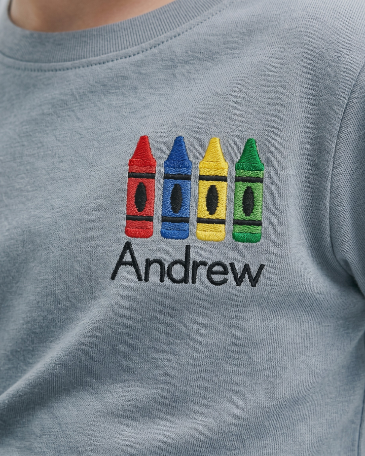 Custom Name Little Creator Embroidered Bamboo Crewneck T-Shirt
