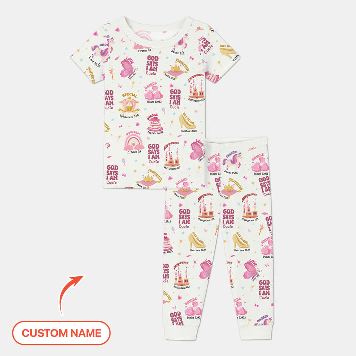 Custom Name God Says I Am Girl Short Sleeve Pajama Set