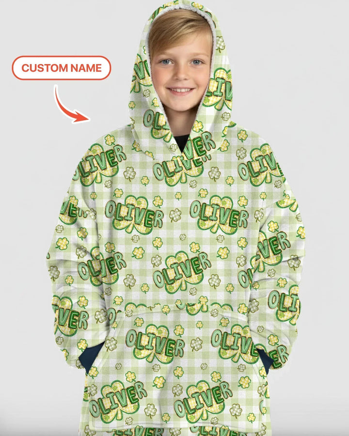Lucky Shamrock Custom Name Blanket Hoodie