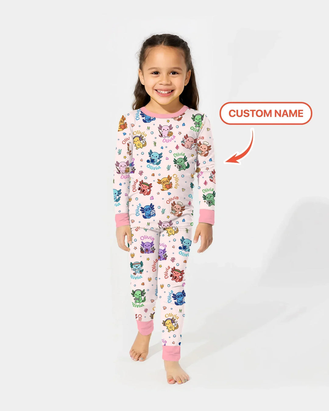 Custom Name Cute Hobby Axolotl Two Piece Long Sleeve Pajama Set