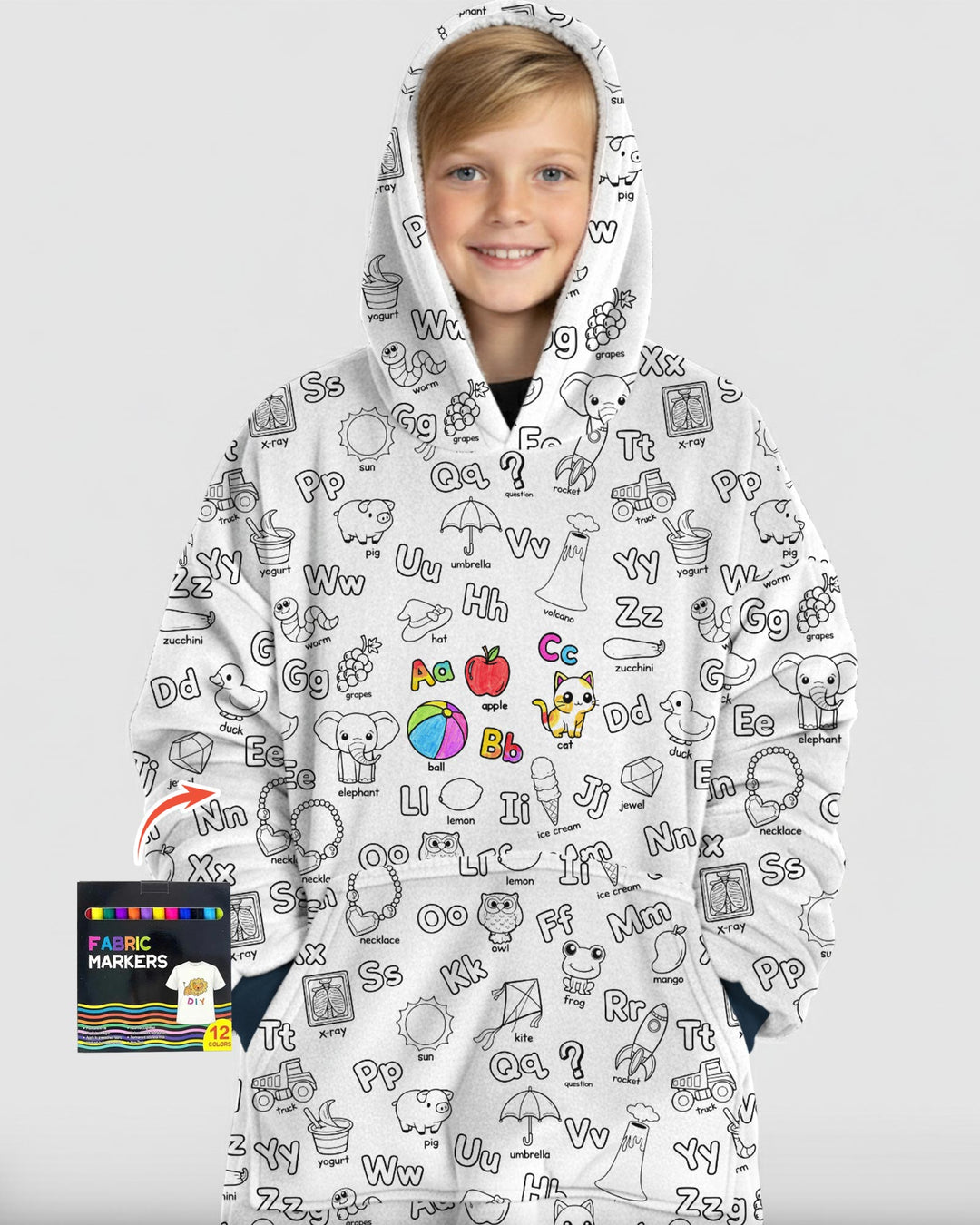 All Colorable Alphabet Wearable Blanket Hoodie