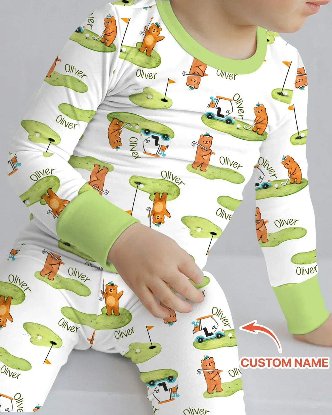 Custom Name Little Bear Golf Club Two Piece Long Sleeve Pajama Set