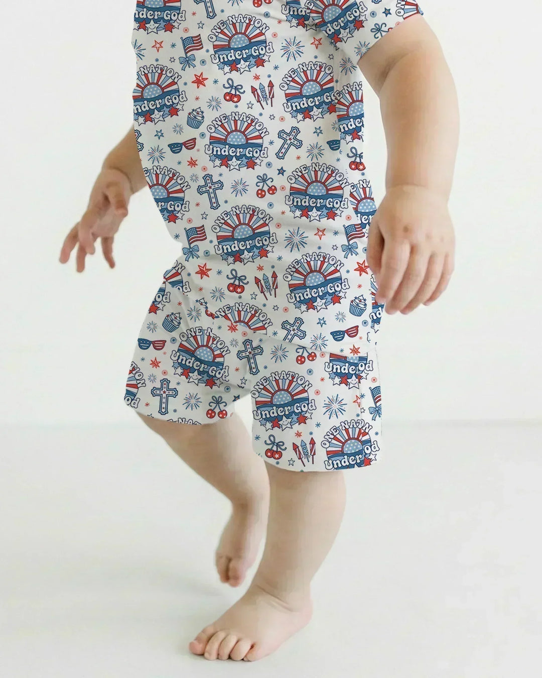 One Nation Under God Family Matching Bamboo Two Piece Short Sleeve Shorts Pajama Set